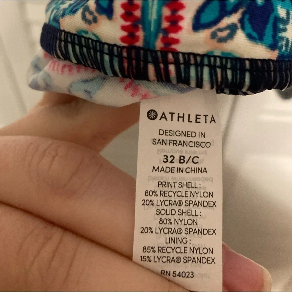 Athleta Monaco Blue And Pink Blousy Tankini Swim Top Size 32B